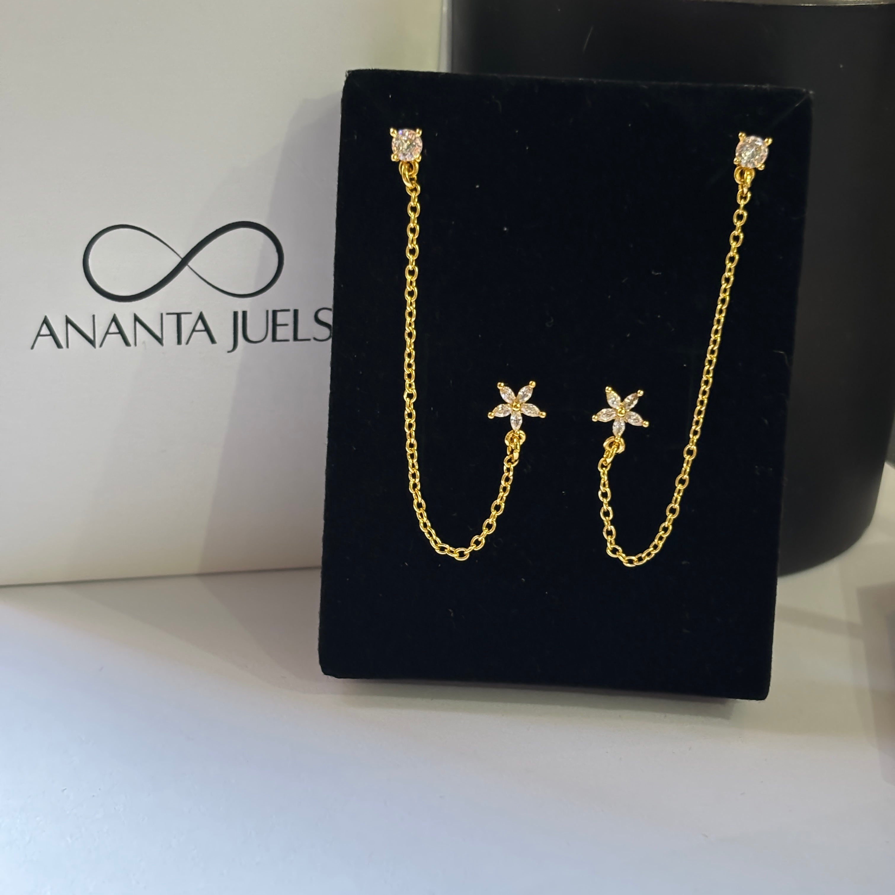 Daisy double piercing earrings (brass)