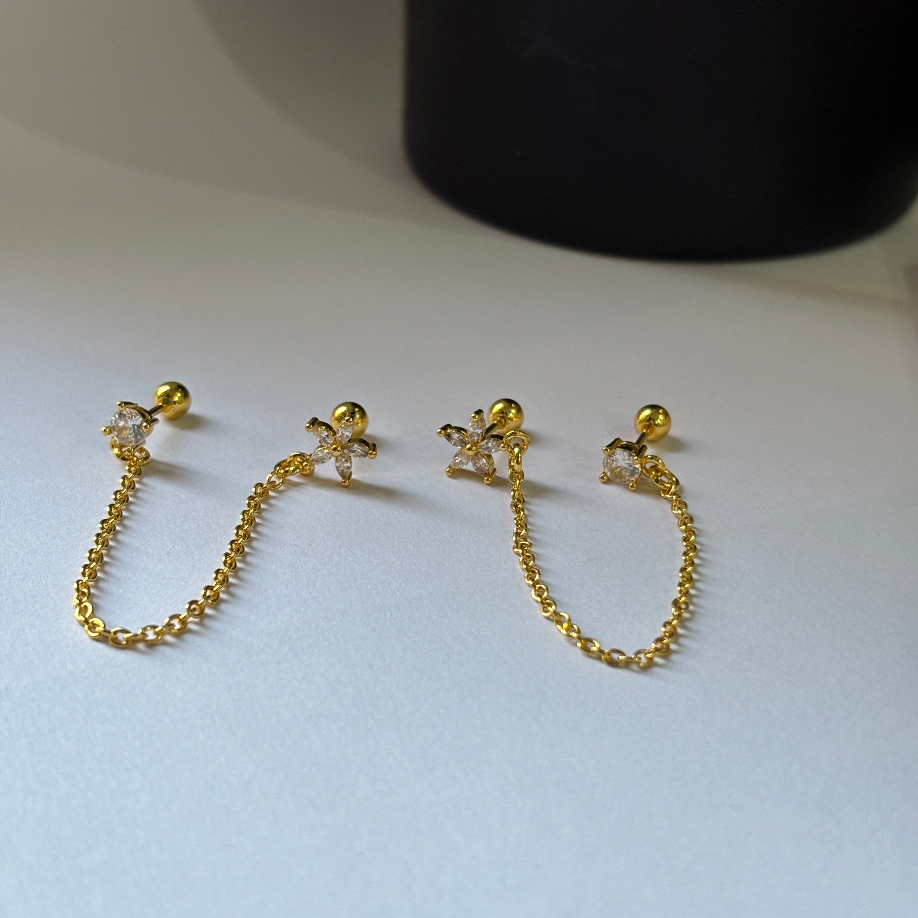 Daisy double piercing earrings (brass)