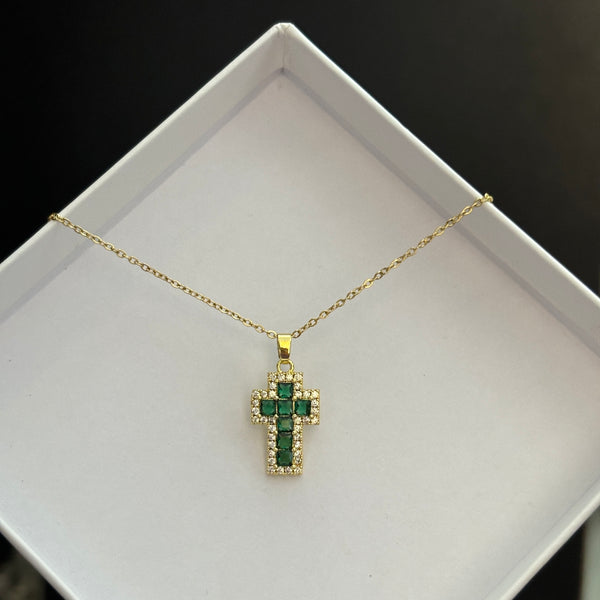 Emerald cross necklace