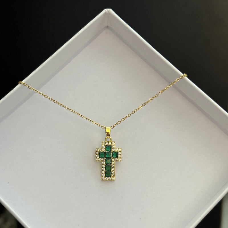 Emerald cross necklace
