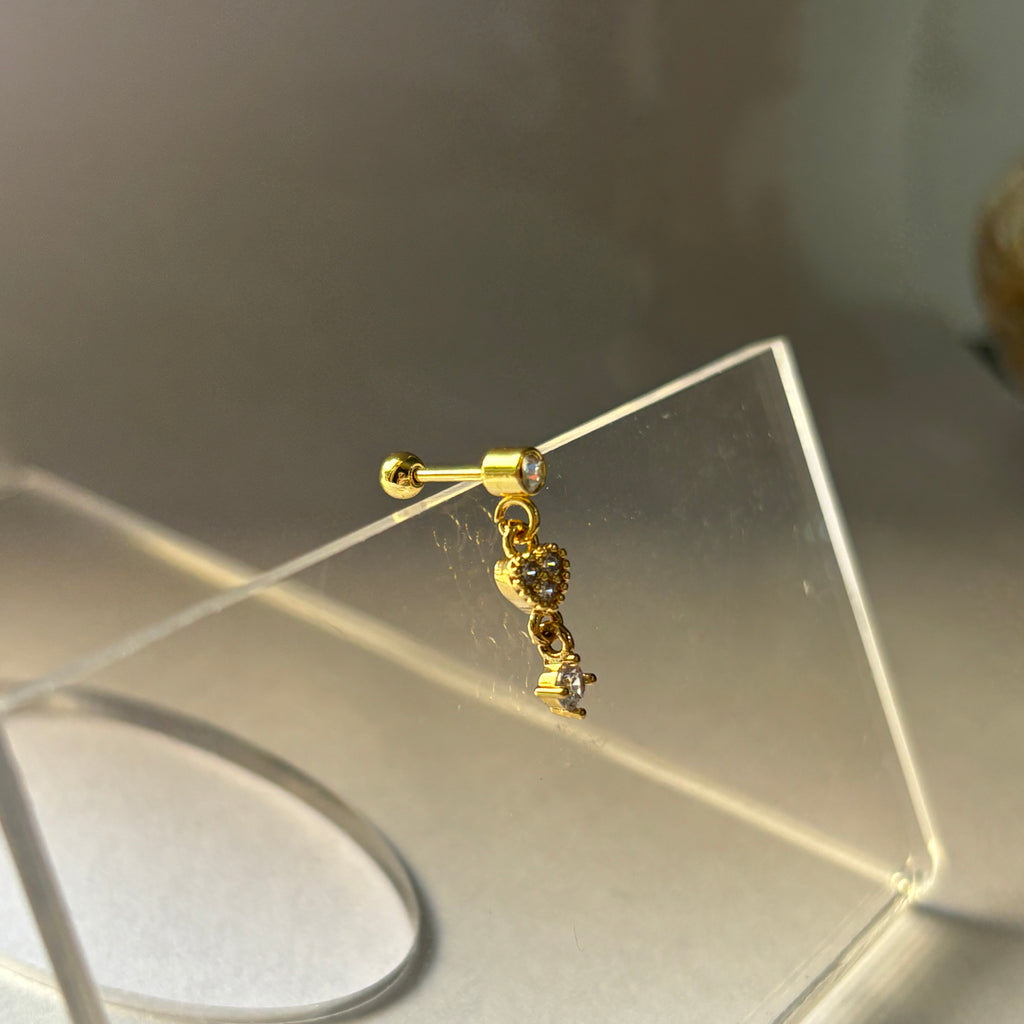 Hanging heart studs (ball screw) single piece