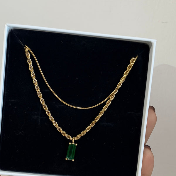 Emerald green double layer necklace