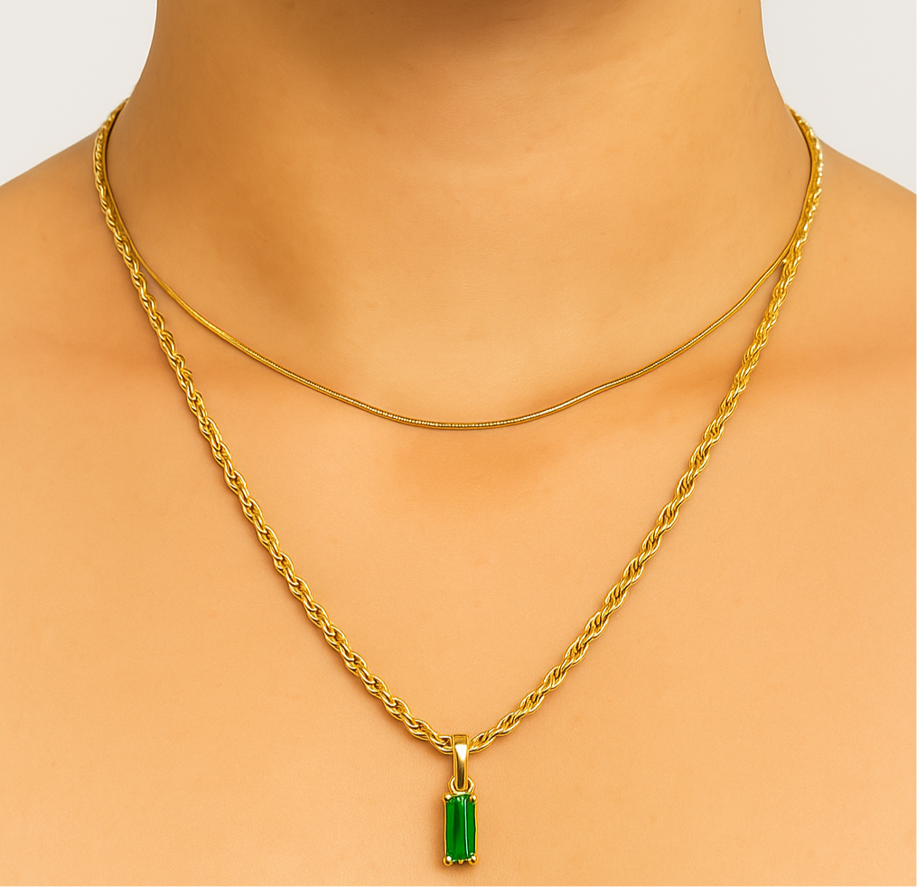 Emerald green double layer necklace