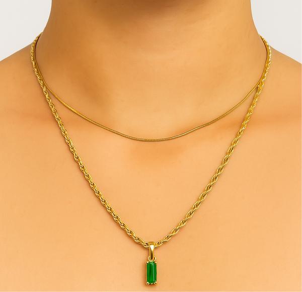 Emerald green double layer necklace