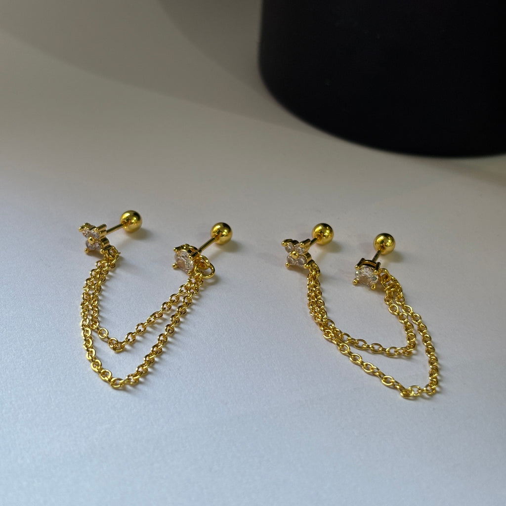 Dainty double piercing earrings (brass)