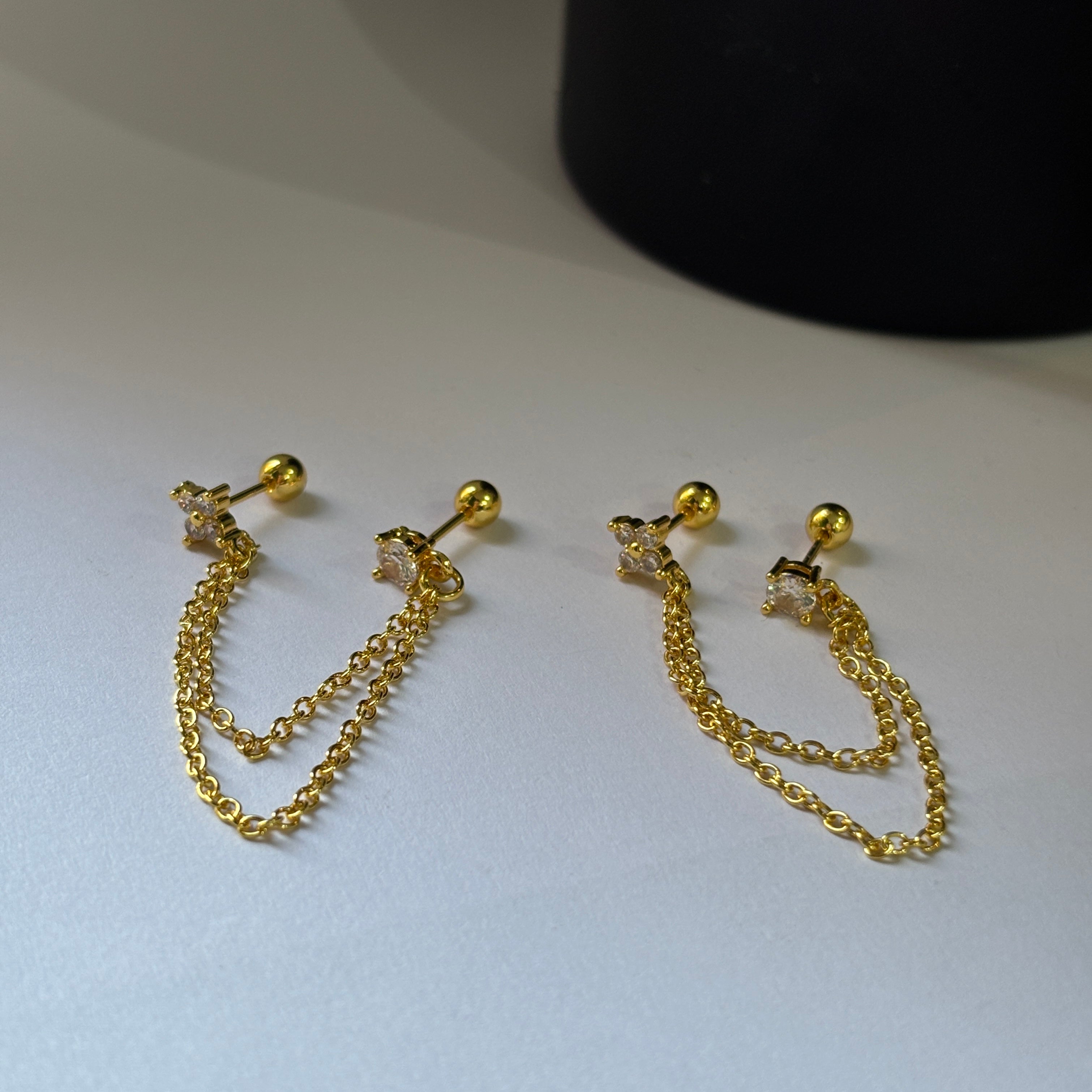 Dainty double piercing earrings (brass)