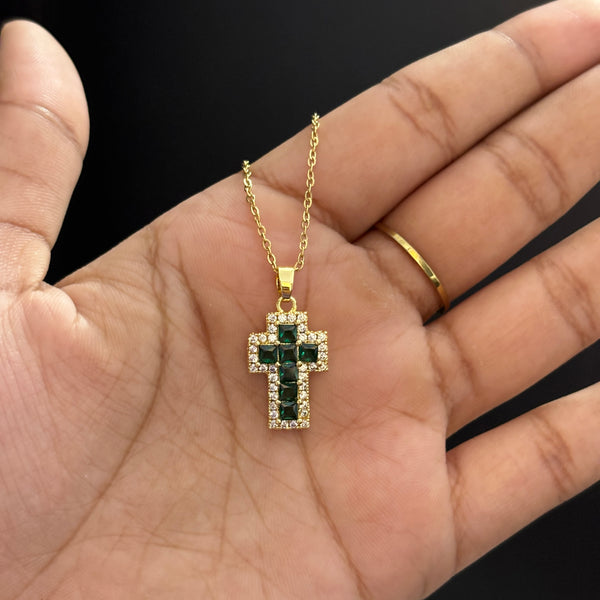 Emerald cross necklace