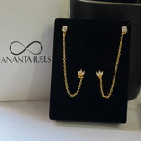 Crown double piercing earrings (brass)